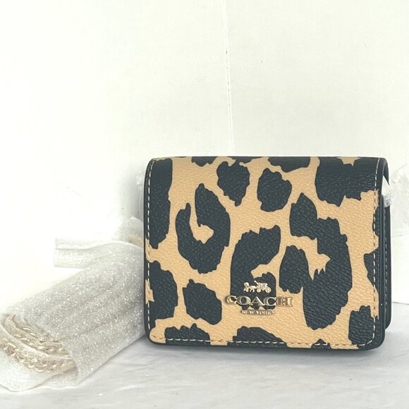 Coach CX151 Mini Wallet On Chain Crossbody Leopard Print Coated Canvas w/ Origin - Picture 4 of 11